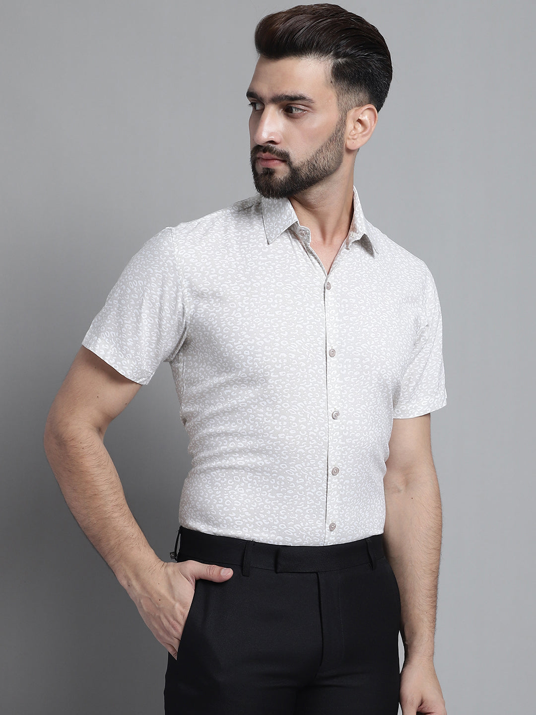 Jainish Men's Printed Formal Shirt - Beige