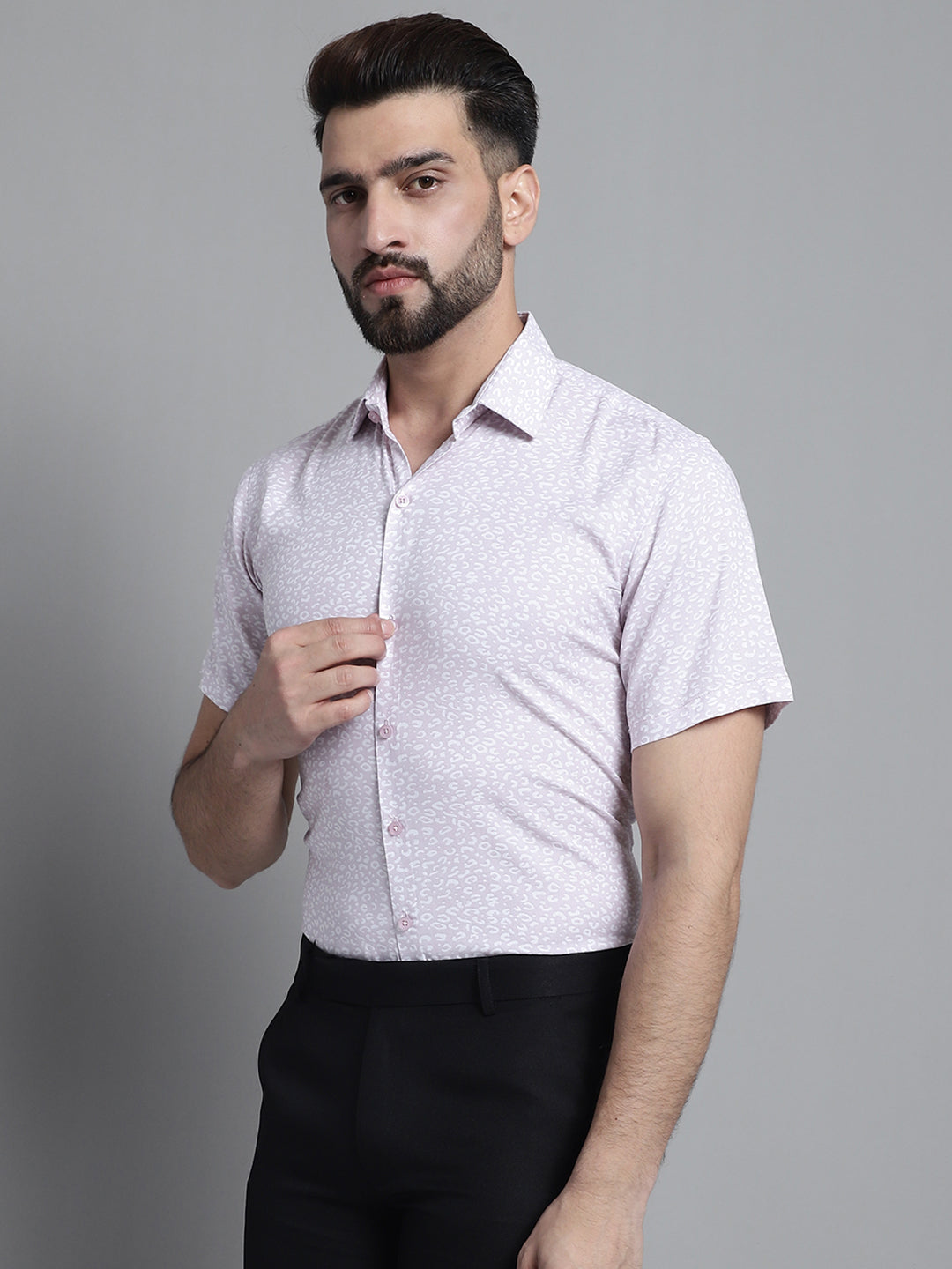 Jainish Men's Printed Formal Shirt - Purple