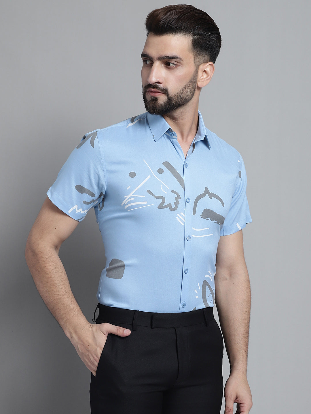 Jainish Men's Printed Formal Shirt - Sky Blue
