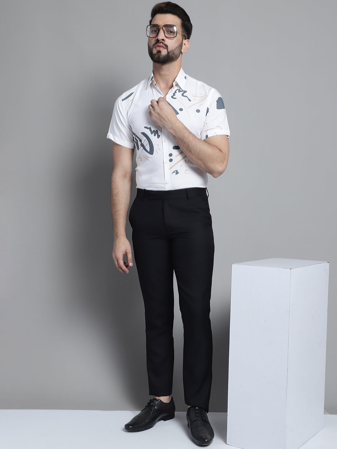 Jainish Men's Printed Formal Shirt - White