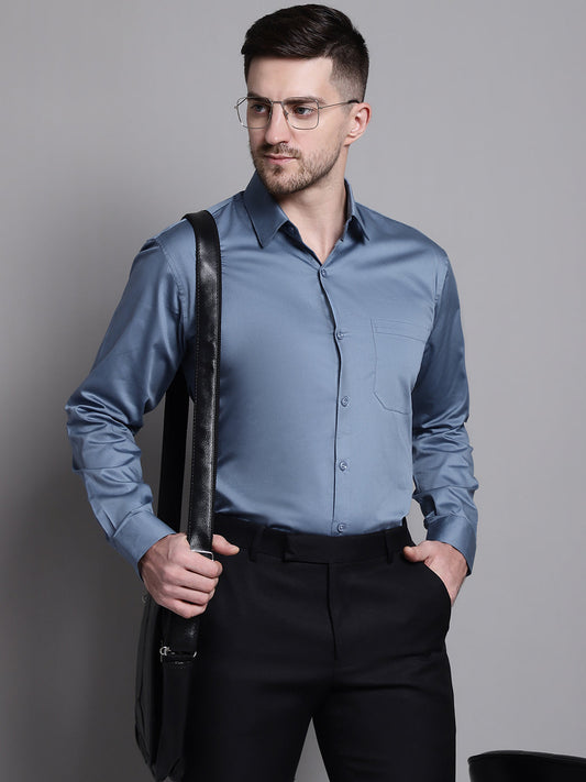 Jainish Men's Cotton Solid Formal Shirt - Grey