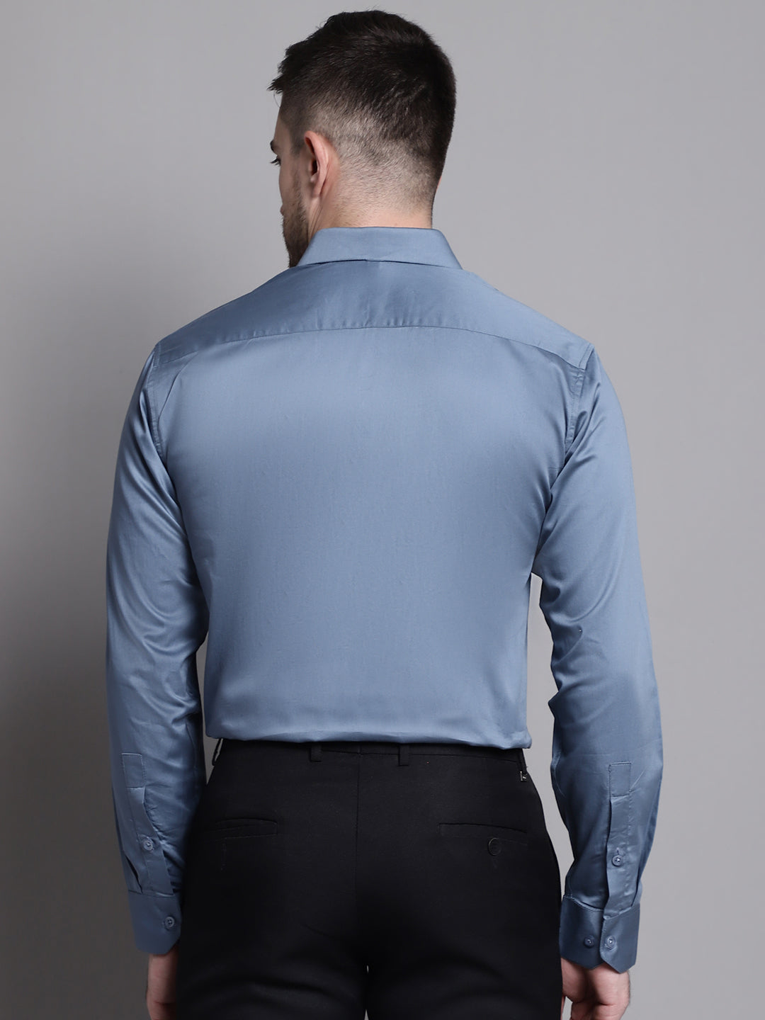 Jainish Men's Cotton Solid Formal Shirt - Grey