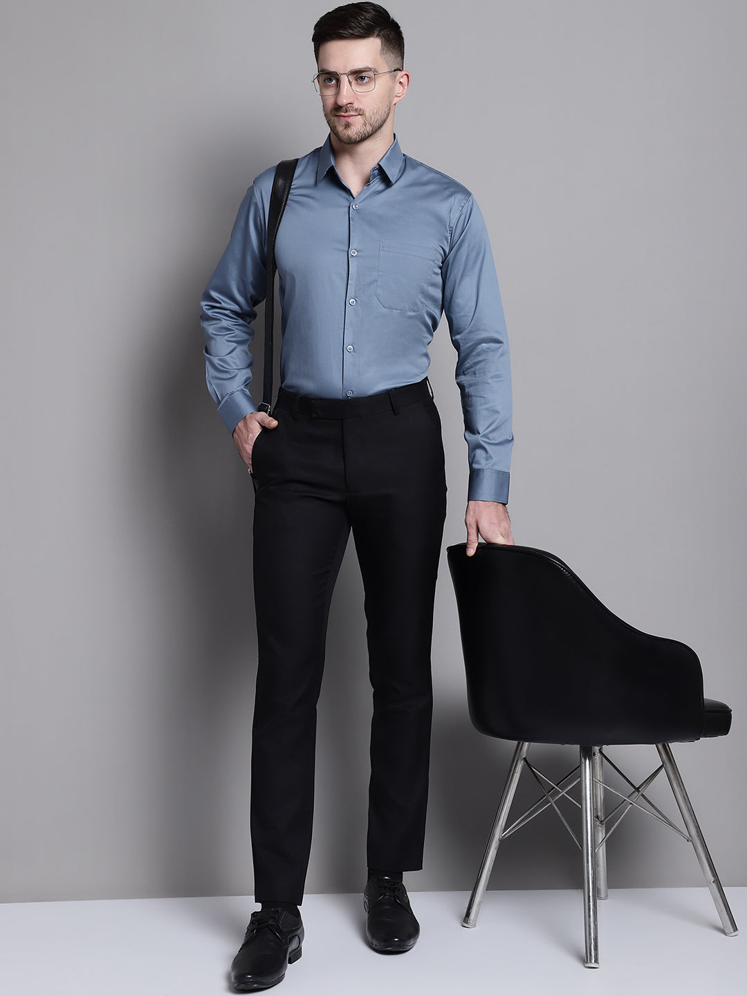 Jainish Men's Cotton Solid Formal Shirt - Grey