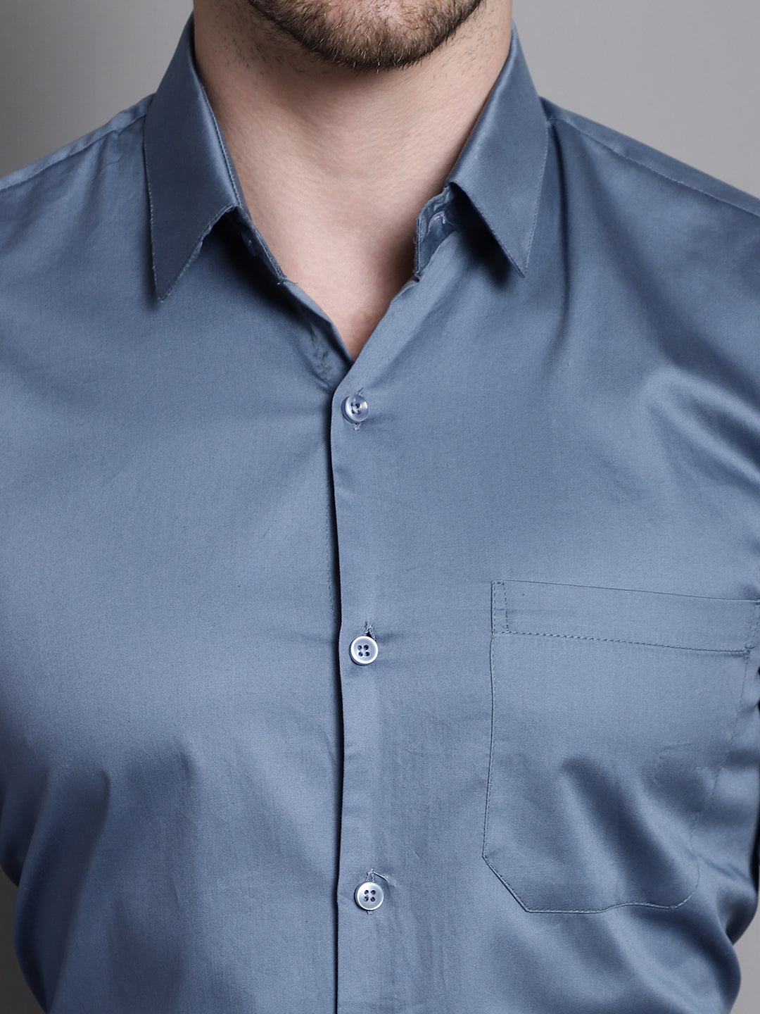 Jainish Men's Cotton Solid Formal Shirt - Grey
