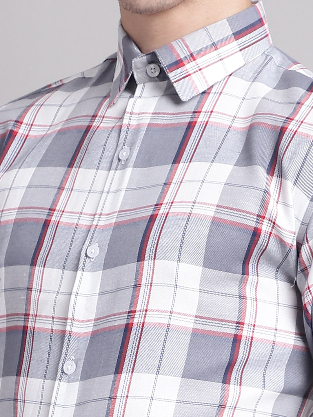 Jainish Men's Grey Checked Ragular Fit Formal Shirt - Grey