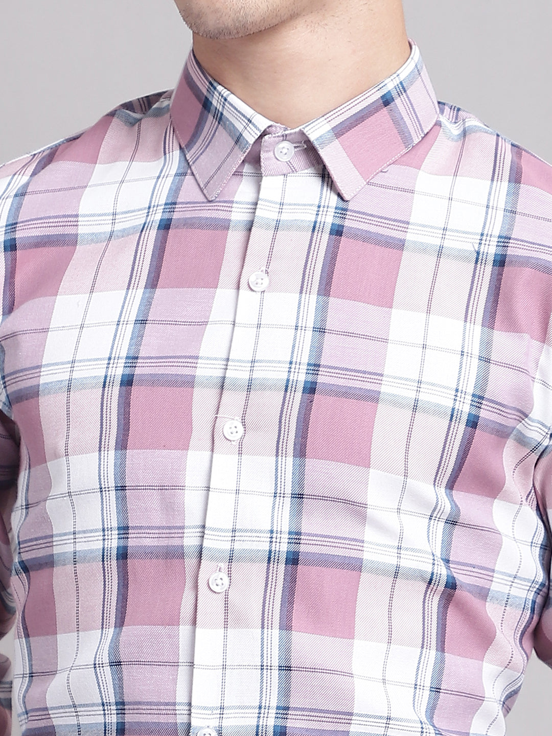 Jainish Men's Pink Checked Ragular Fit Formal Shirt - Pink