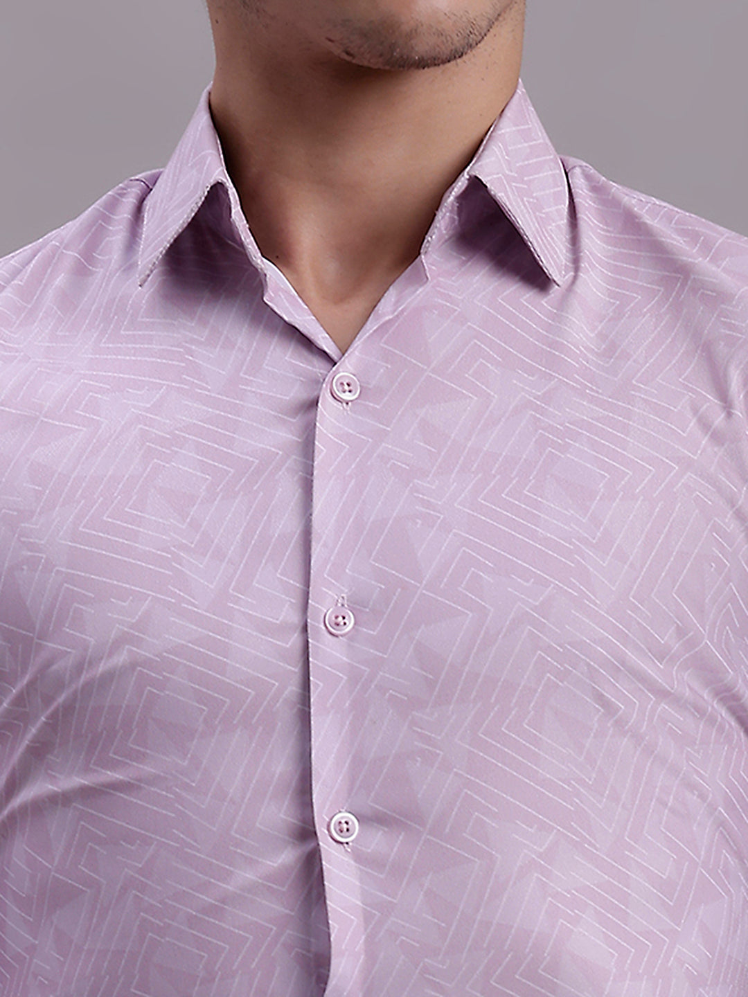 Jainish Men's Geomatric Printed Cotton Blend Formal Shirt - Light-Purple
