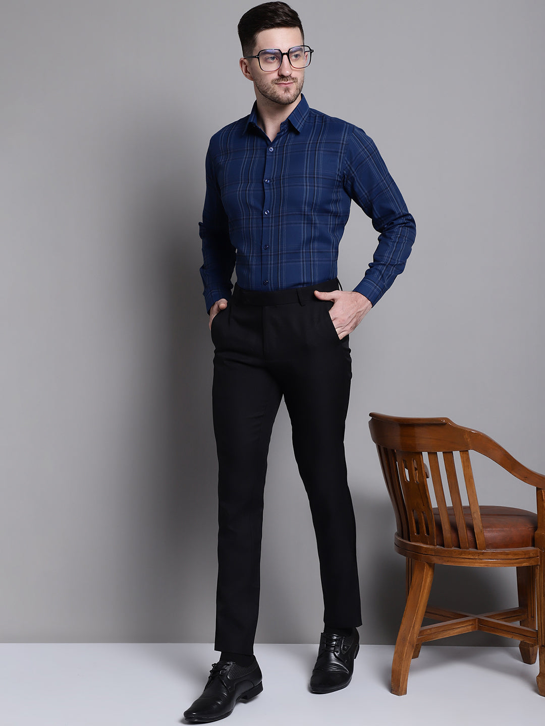 Jainish Men's Classic Checks Formal Shirt - Blue