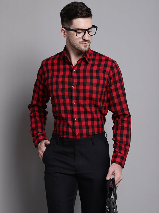 Jainish Men's Buffalo Check Formal Shirt - Red