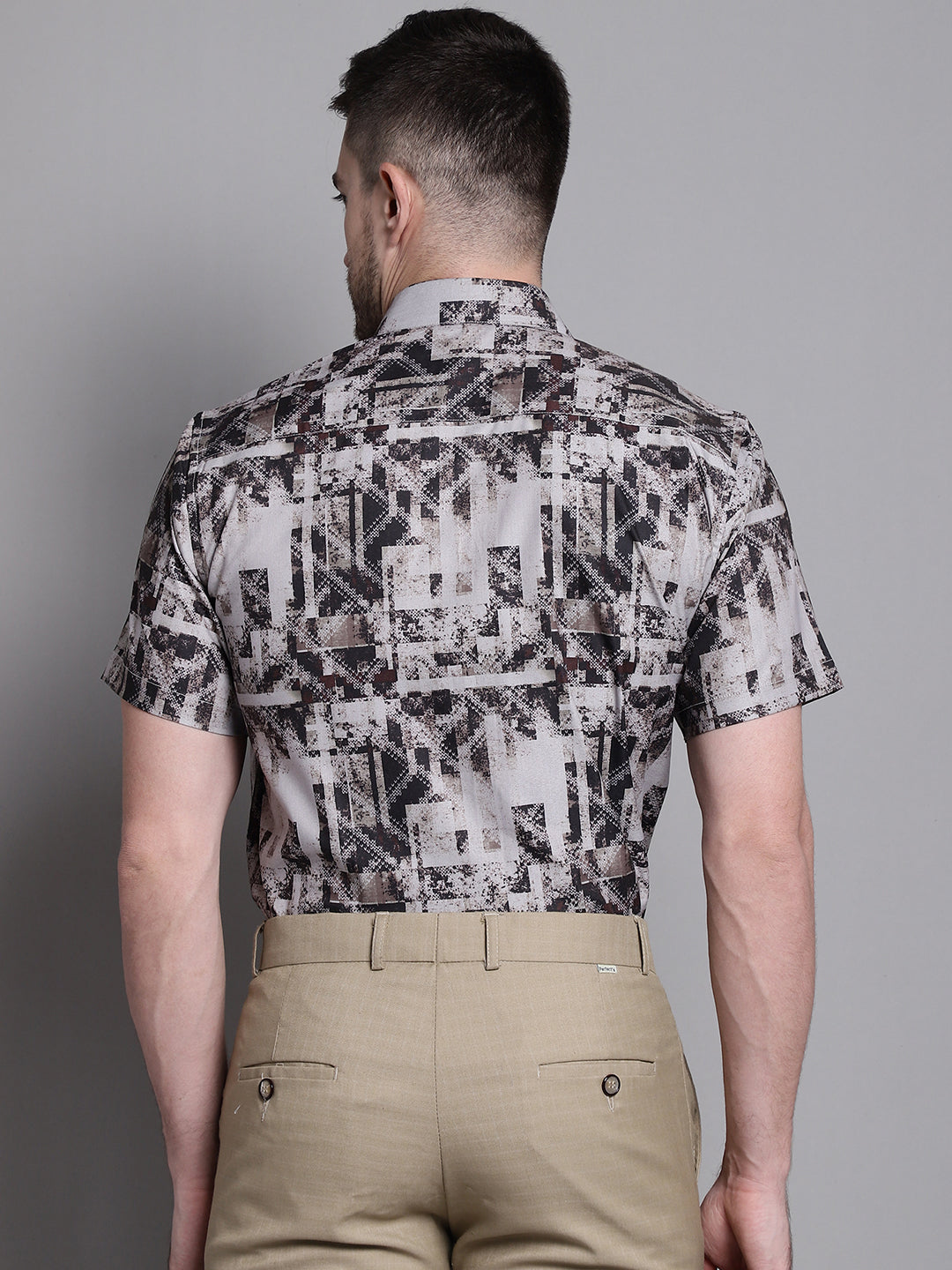 Jainish Men's Printed Formal Shirt - Brown
