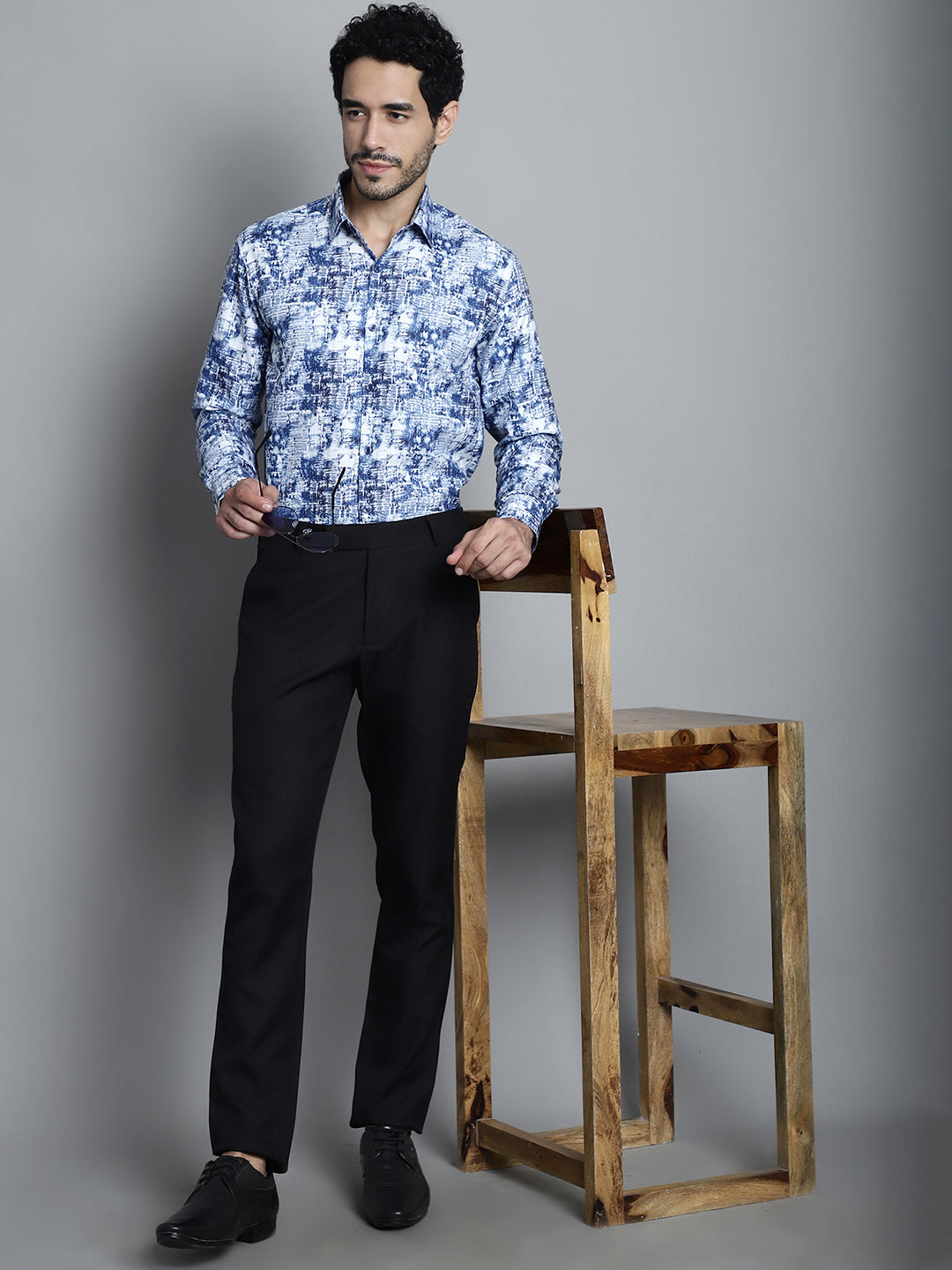 Jainish Men's Geomatric Printed Formal Shirts - Blue