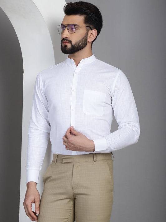 Indian Needle Men's Cotton Solid Formal Shirt - White | Swadesiicart