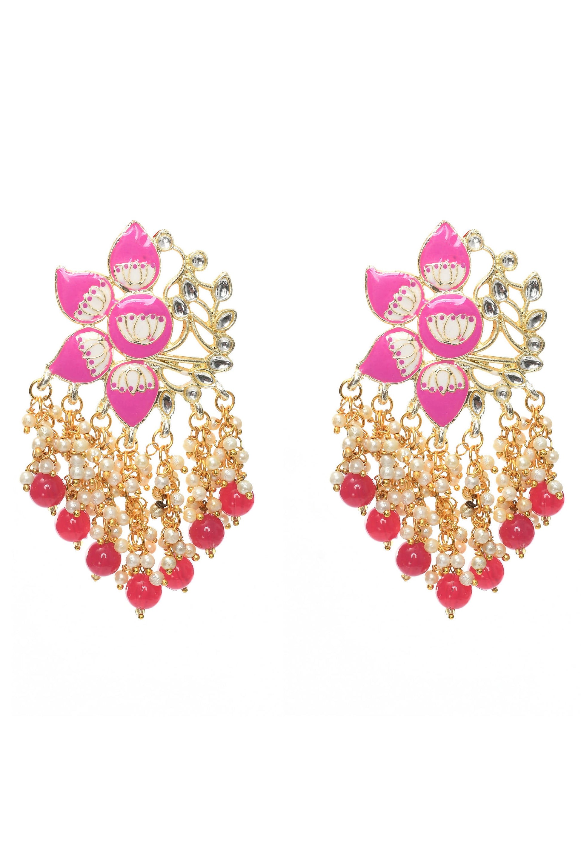 Mominos Fashion Johar Kamal Gold-Plated Kundan Pink Meenakari Earrings - Grab2buy
