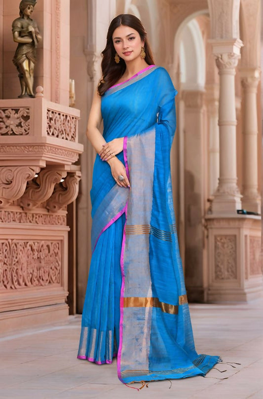 Joban Fashion Women Blue Trendy Cotton Saree