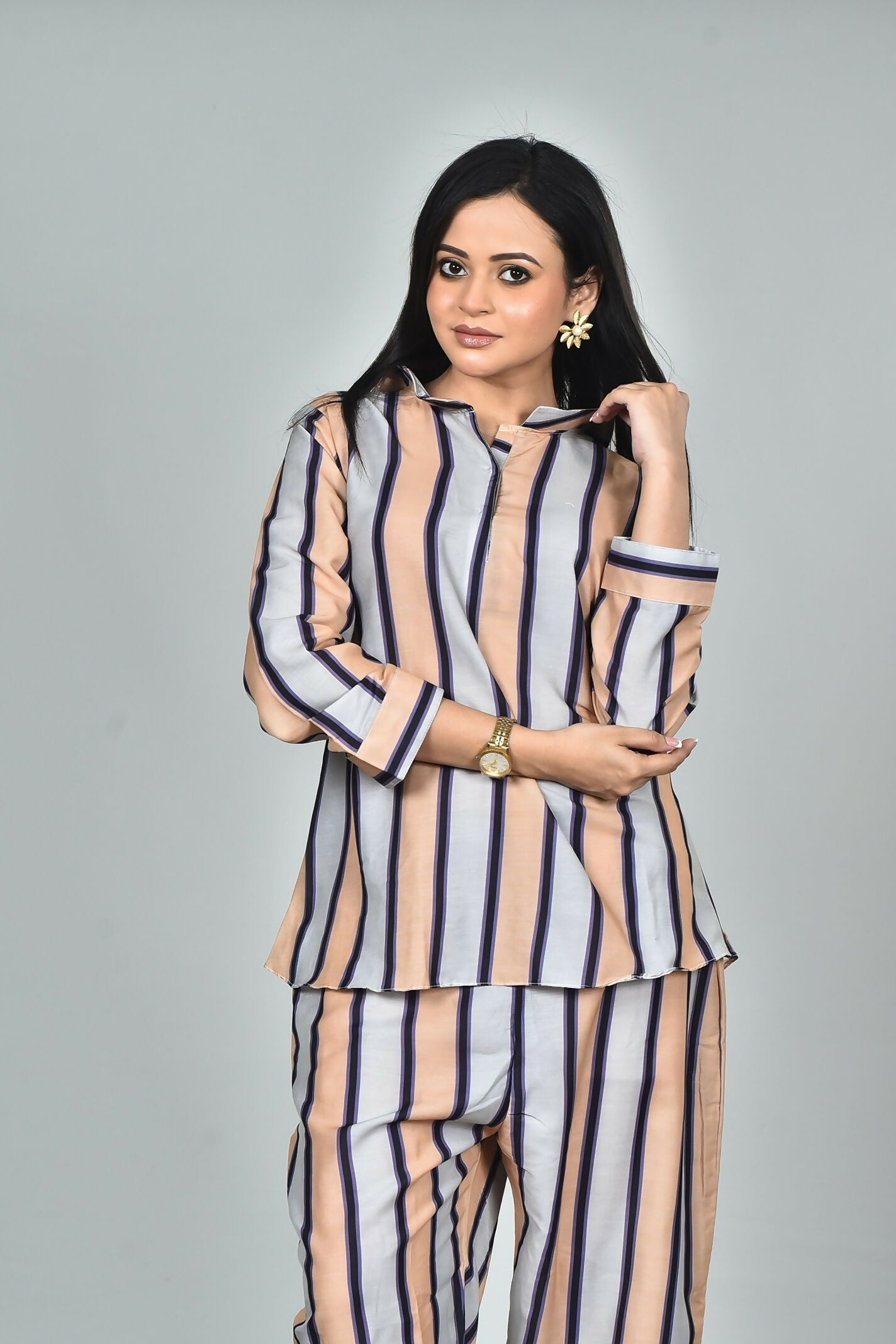 Morchari Digital Print Semi Muslin Co-Ord Set Top & Trouser-Multicolor 