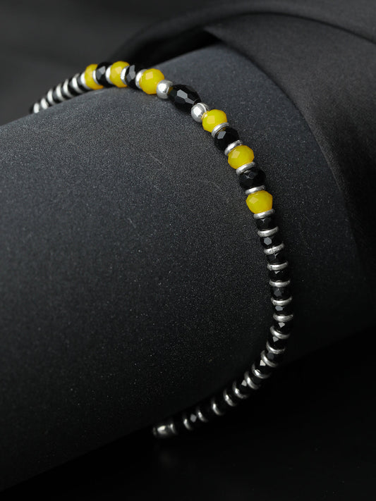 Priyaasi Women Classic Black & Yellow Beaded Sterling Silver Bracelet | Grab2Buy