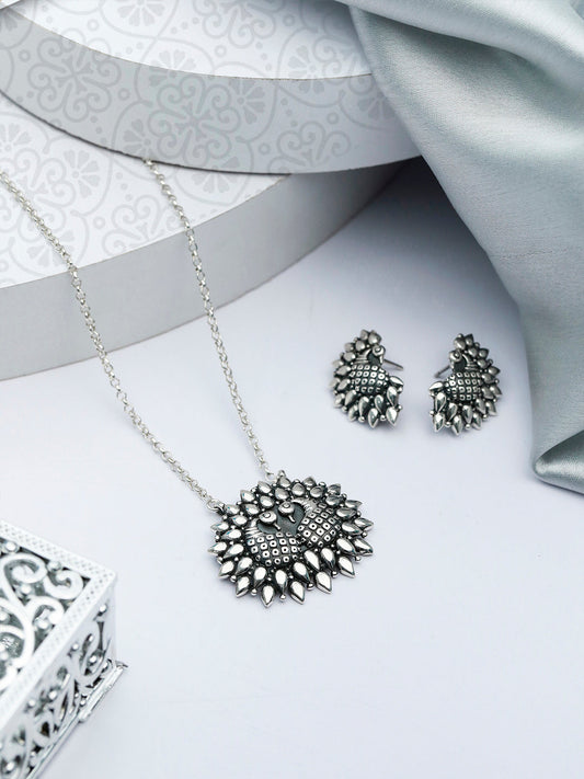 Priyaasi Women Oxidised Silver Peacock Jewellery Set - Grab2buy