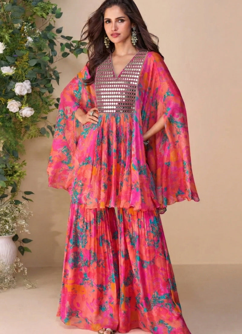 Vegaa Fashion Multicolor A Real Mirraw Chinon Silk Sharara Suit  Grab2Buy Vegaa Fashion Grab2Buy