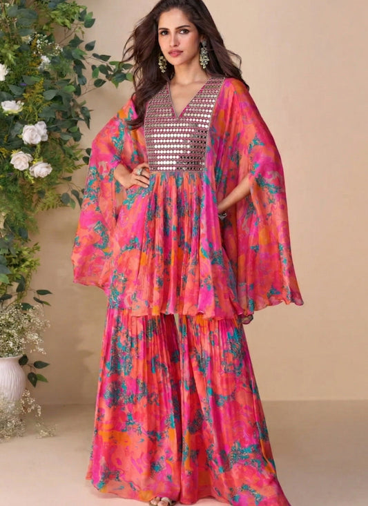 Vegaa Fashion Multicolor A Real Mirraw Chinon Silk Sharara Suit  Grab2Buy Vegaa Fashion Grab2Buy