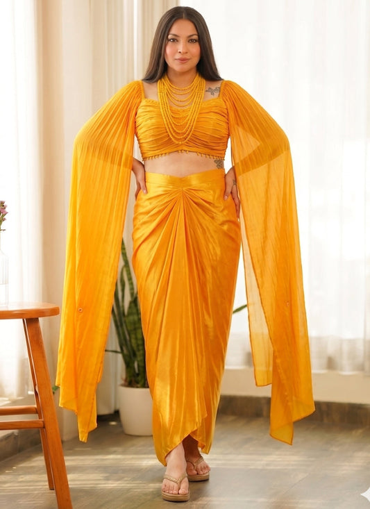 Vegaa Fashion Yellow Beads Chinon Silk Indo Western Suit  Grab2Buy Vegaa Fashion Grab2Buy
