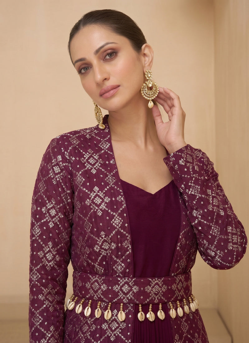 Vegaa Fashion Wine Brocade Jacquard Indo Western Suit  Grab2Buy Vegaa Fashion Grab2Buy