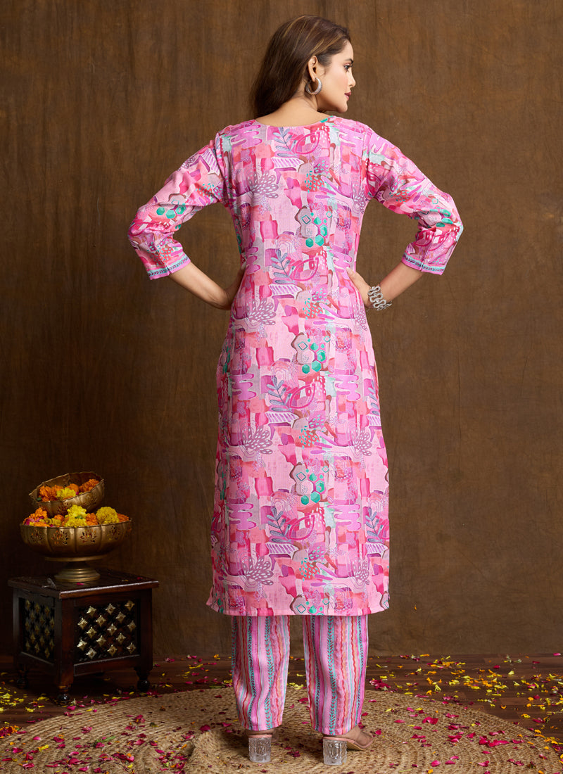 Prazu Fashion Light Pink Printed Cotton Blend Kurta Pant Set