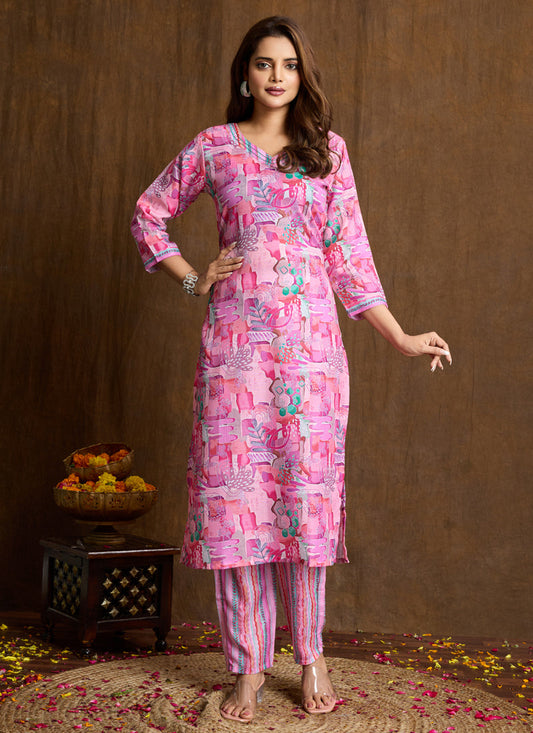 Prazu Fashion Light Pink Printed Cotton Blend Kurta Pant Set