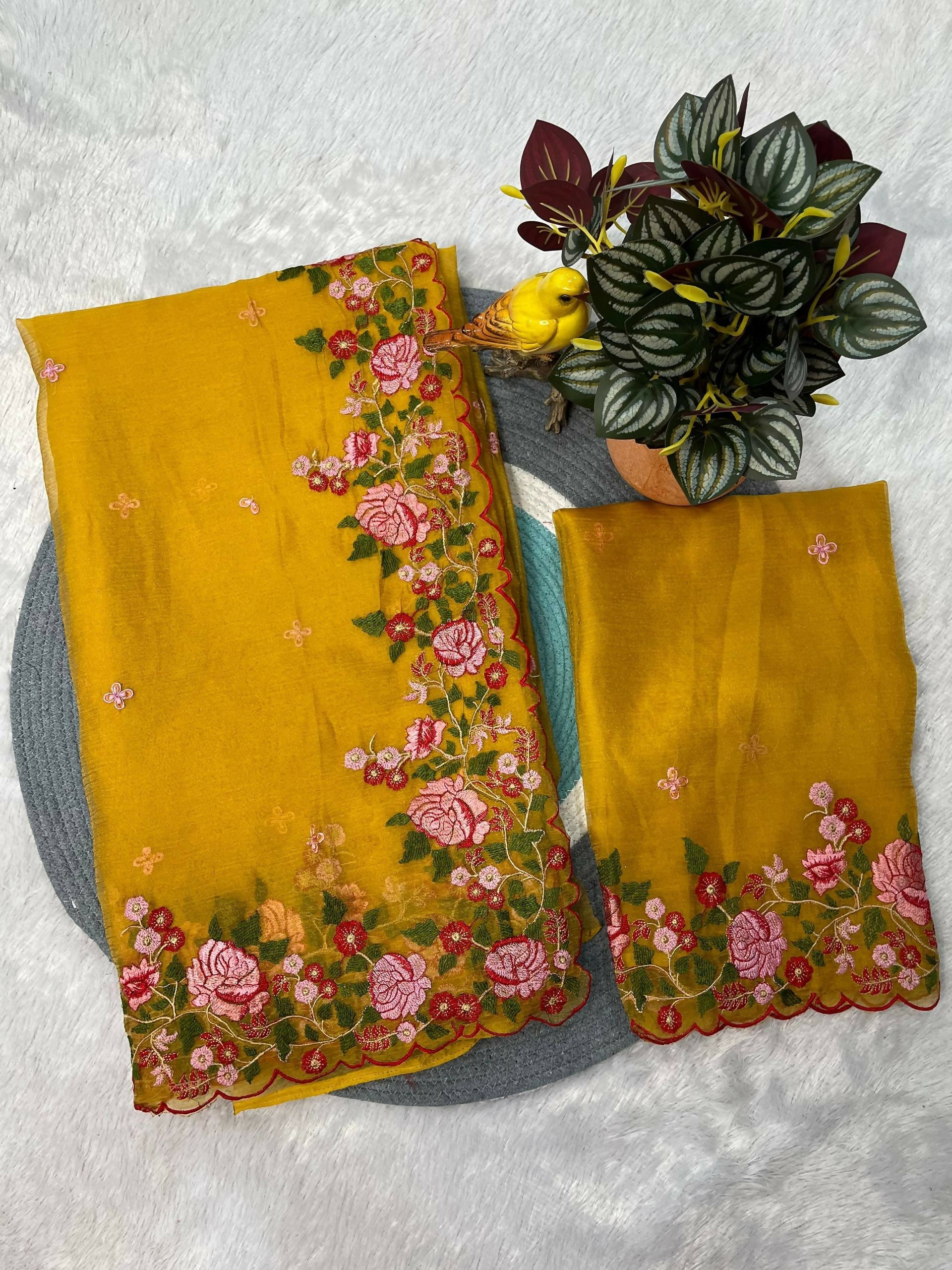 Joban Fashion Yellow Candy Crush Party Wear Sarees