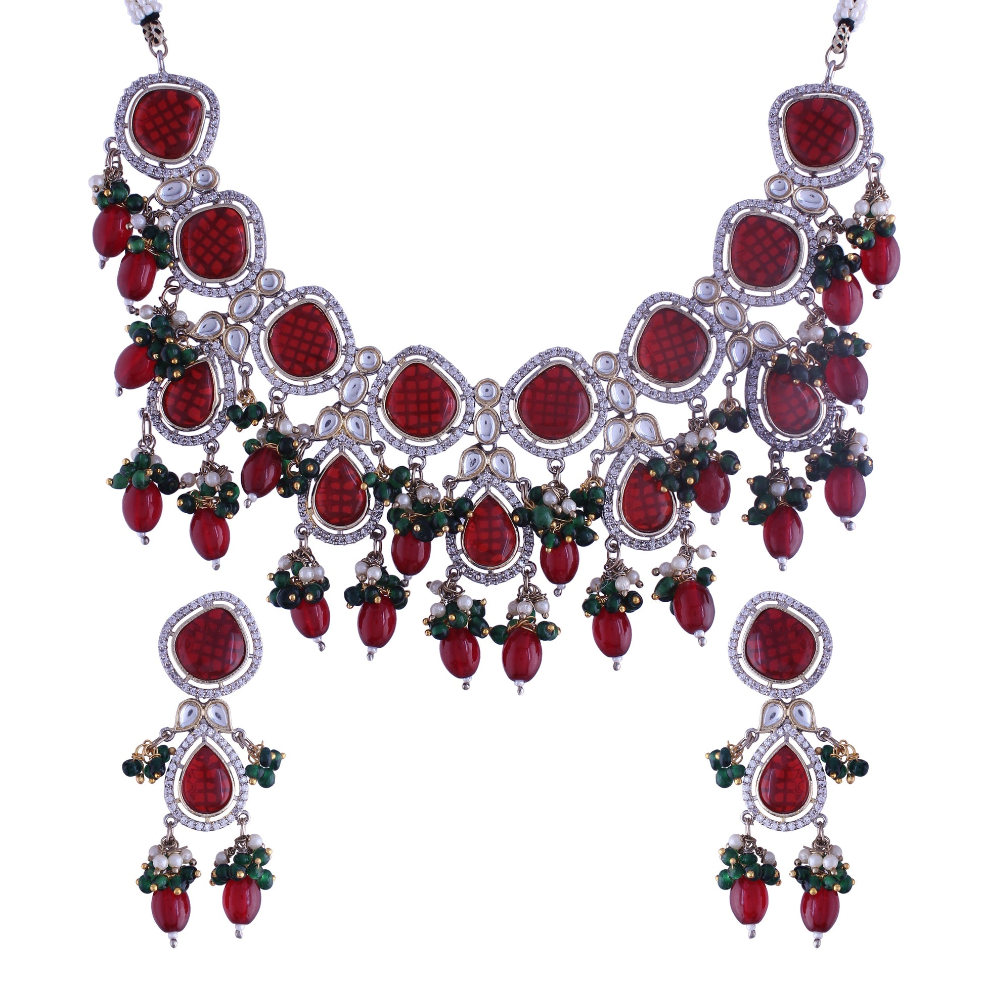 Ishika Red Polki Kundan Neckpiece - Wahe Jewels Noz2Toz