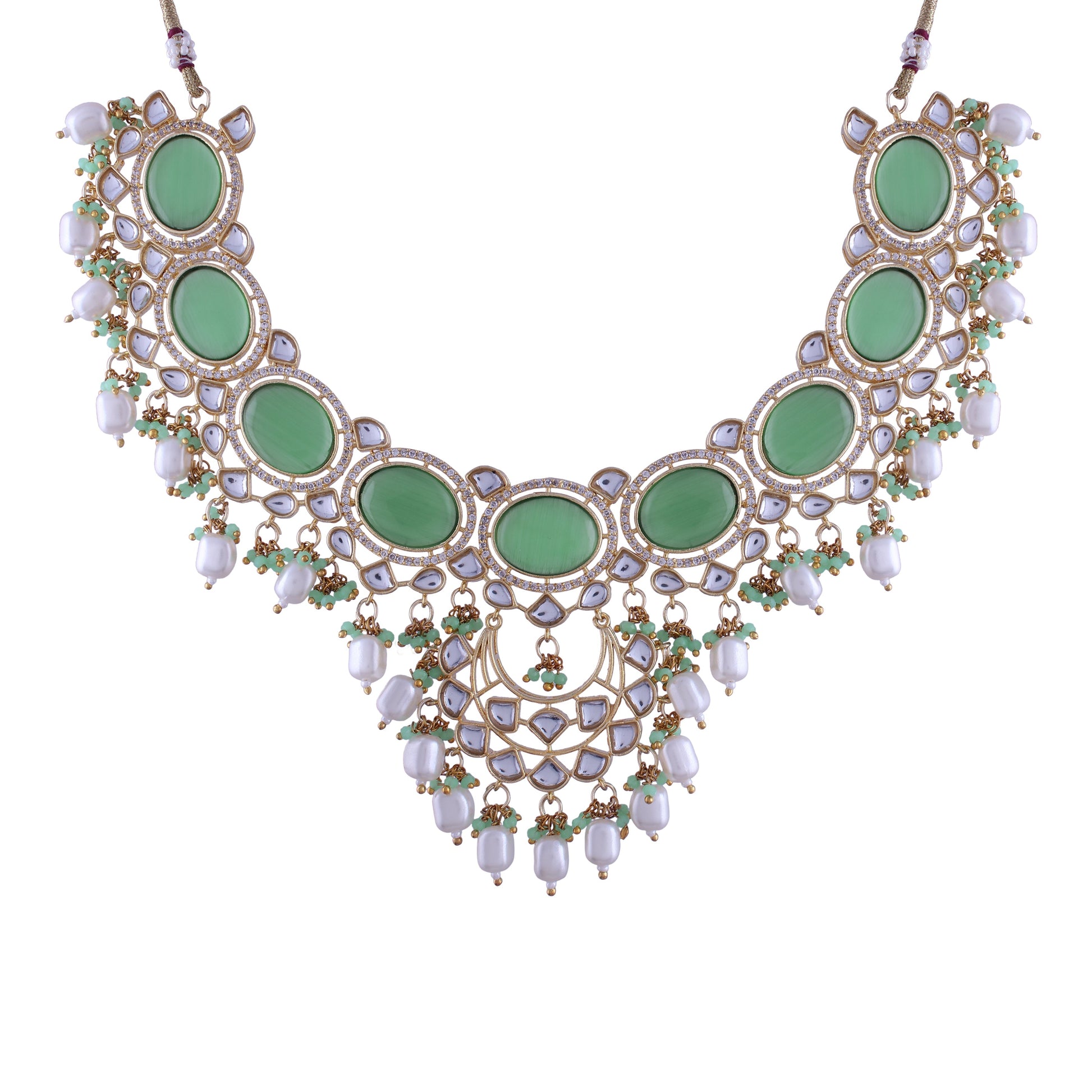 Noor Mint Polki Kundan Neckpiece - Wahe Jewels Noz2Toz