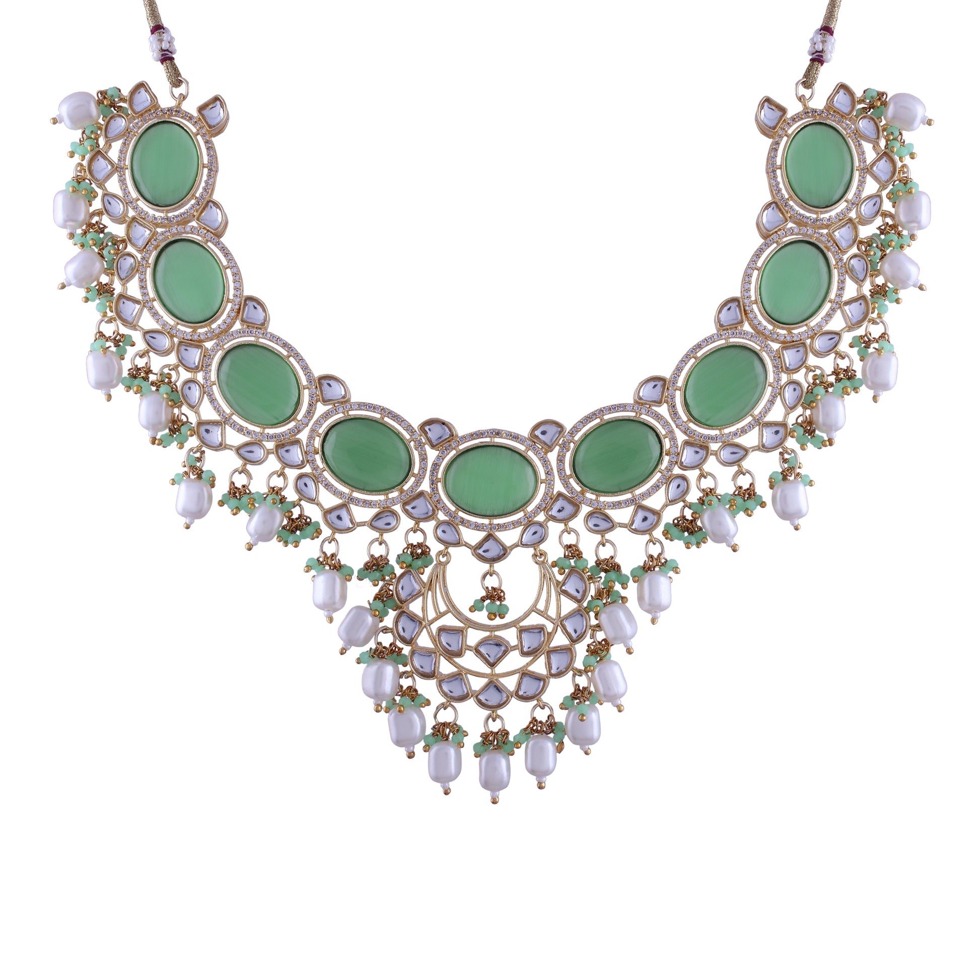 Noor Mint Polki Kundan Neckpiece - Wahe Jewels - Swadesiicart