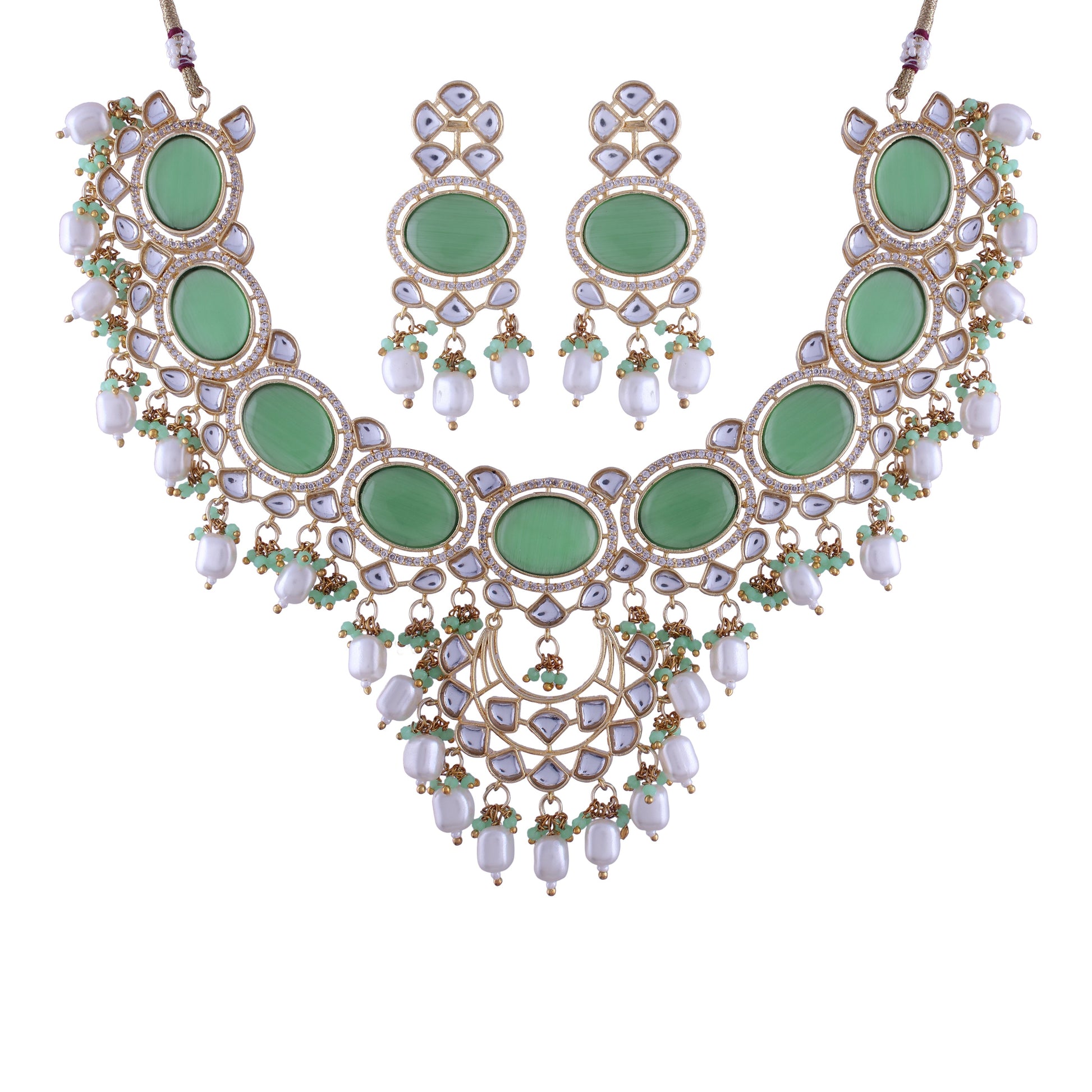 Noor Mint Polki Kundan Neckpiece - Wahe Jewels Noz2Toz