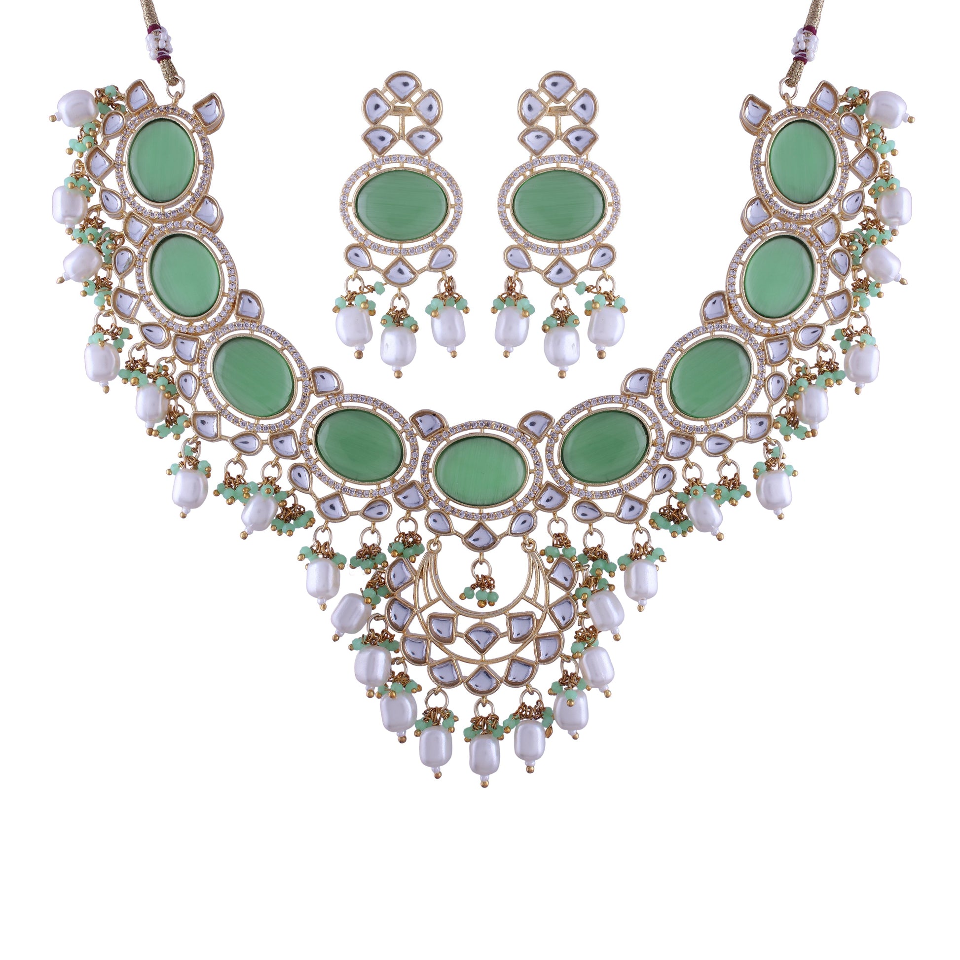 Noor Mint Polki Kundan Neckpiece - Wahe Jewels - Swadesiicart