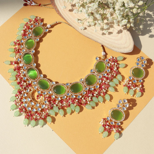 Noor Mint Polki Kundan Neckpiece - Wahe Jewels Noz2Toz