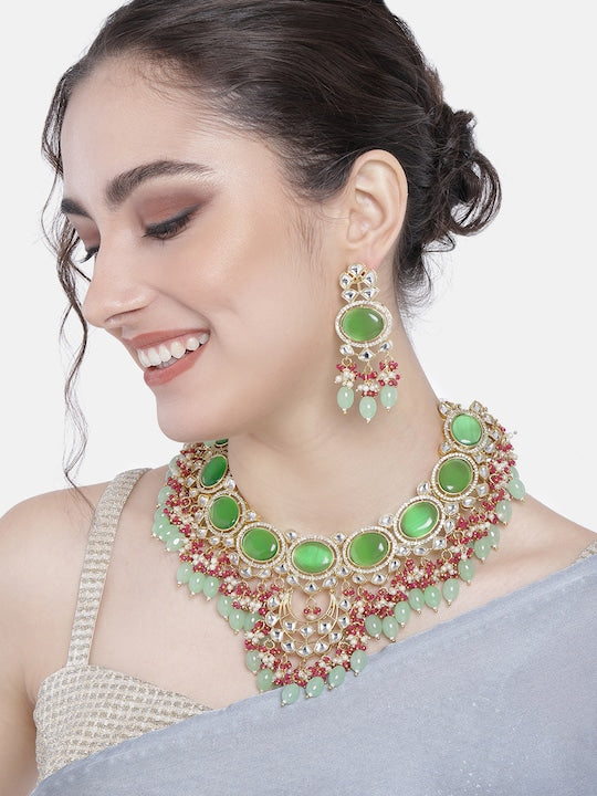 Noor Mint Polki Kundan Neckpiece - Wahe Jewels Noz2Toz