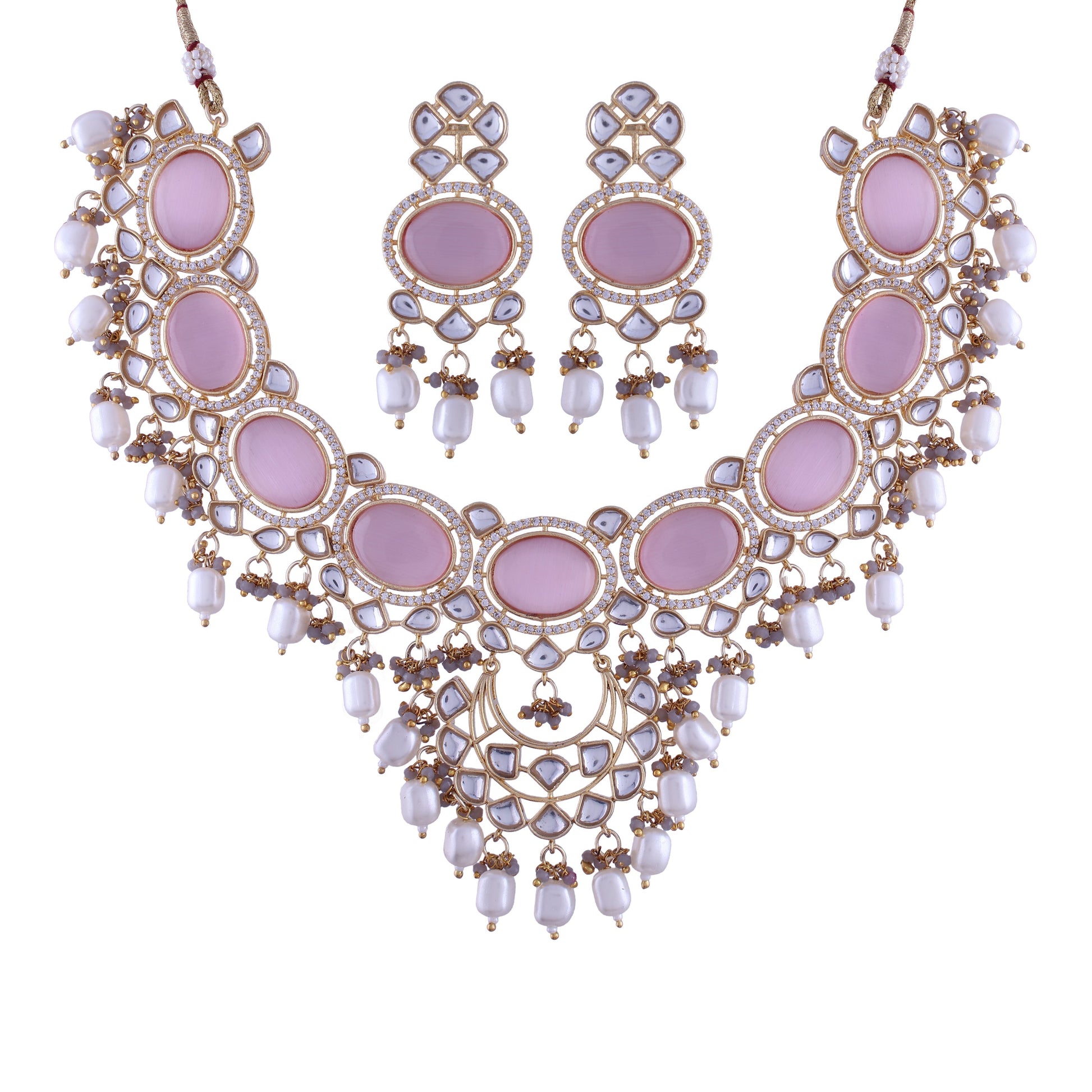 Noor Pink Polki Kundan Neckpiece - Wahe Jewels Noz2Toz