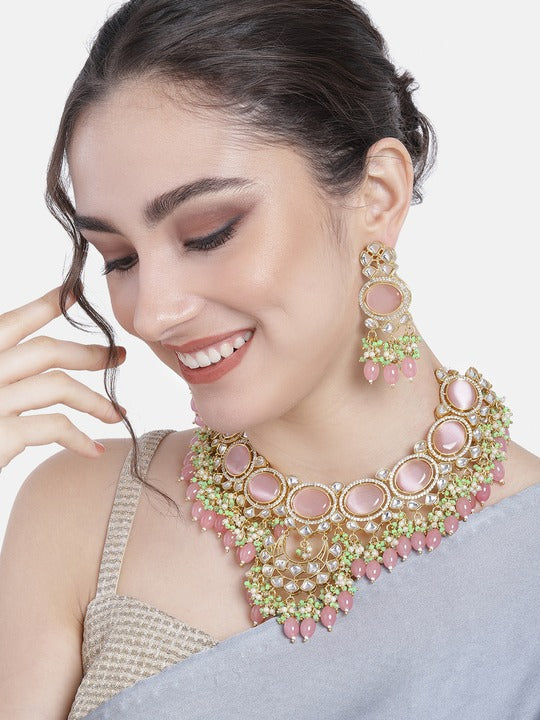 Noor Pink Polki Kundan Neckpiece - Wahe Jewels Noz2Toz