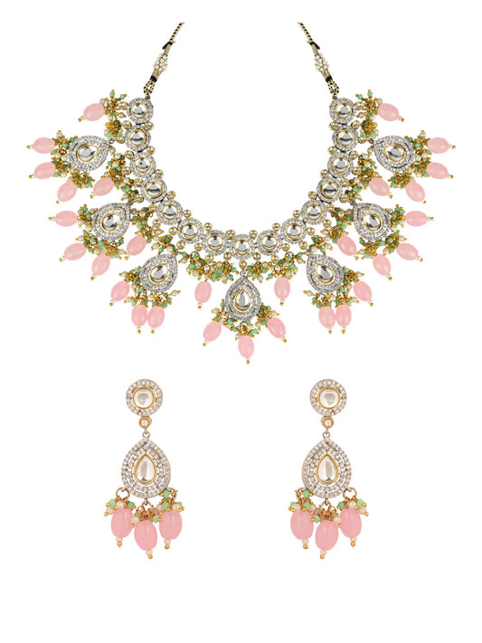 Saanvi Pink Polki Kundan Neckpiece - Wahe Jewels Noz2Toz