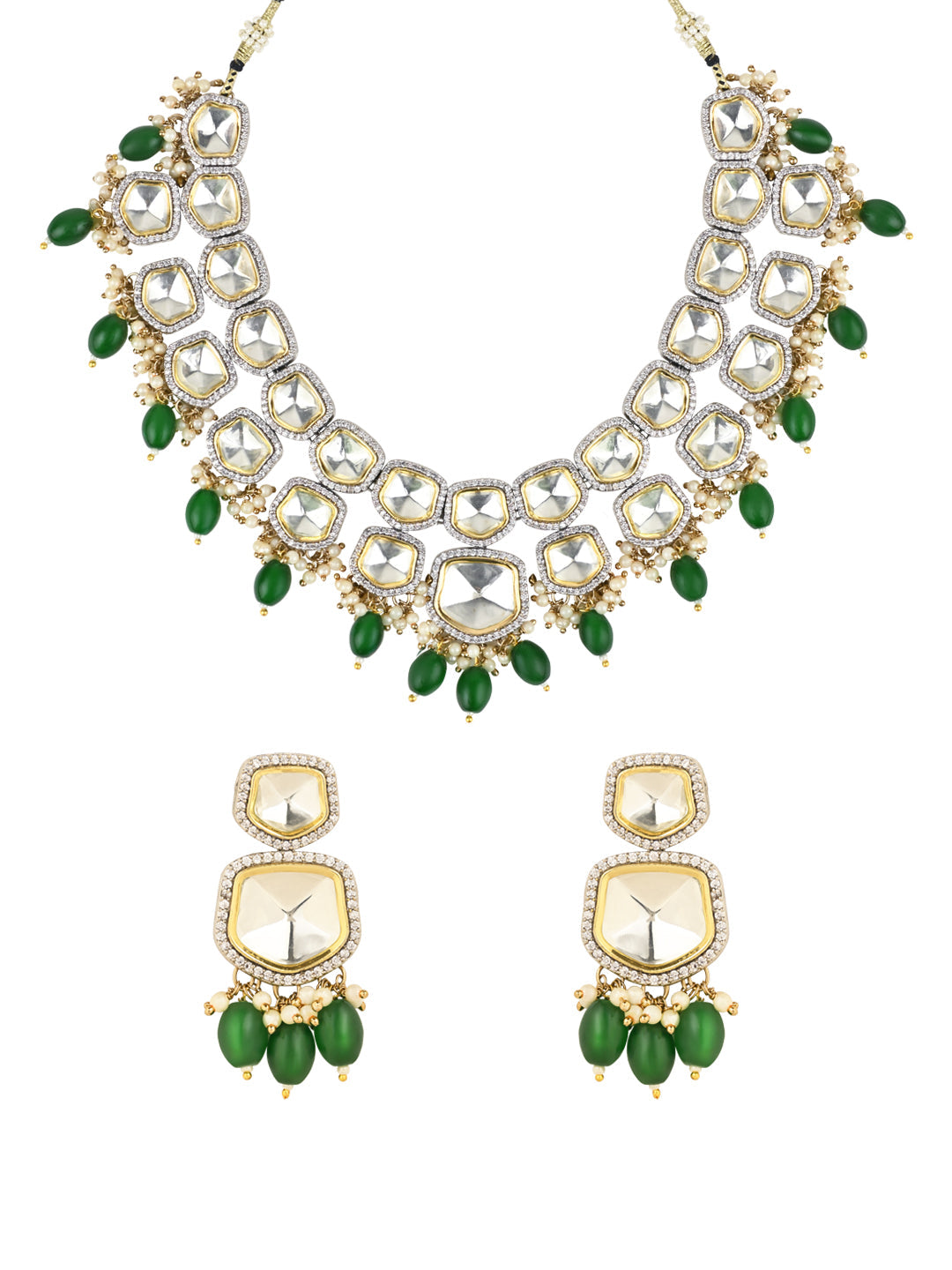 Taapsee Green Polki Kundan Neckpiece - Wahe Jewels Noz2Toz