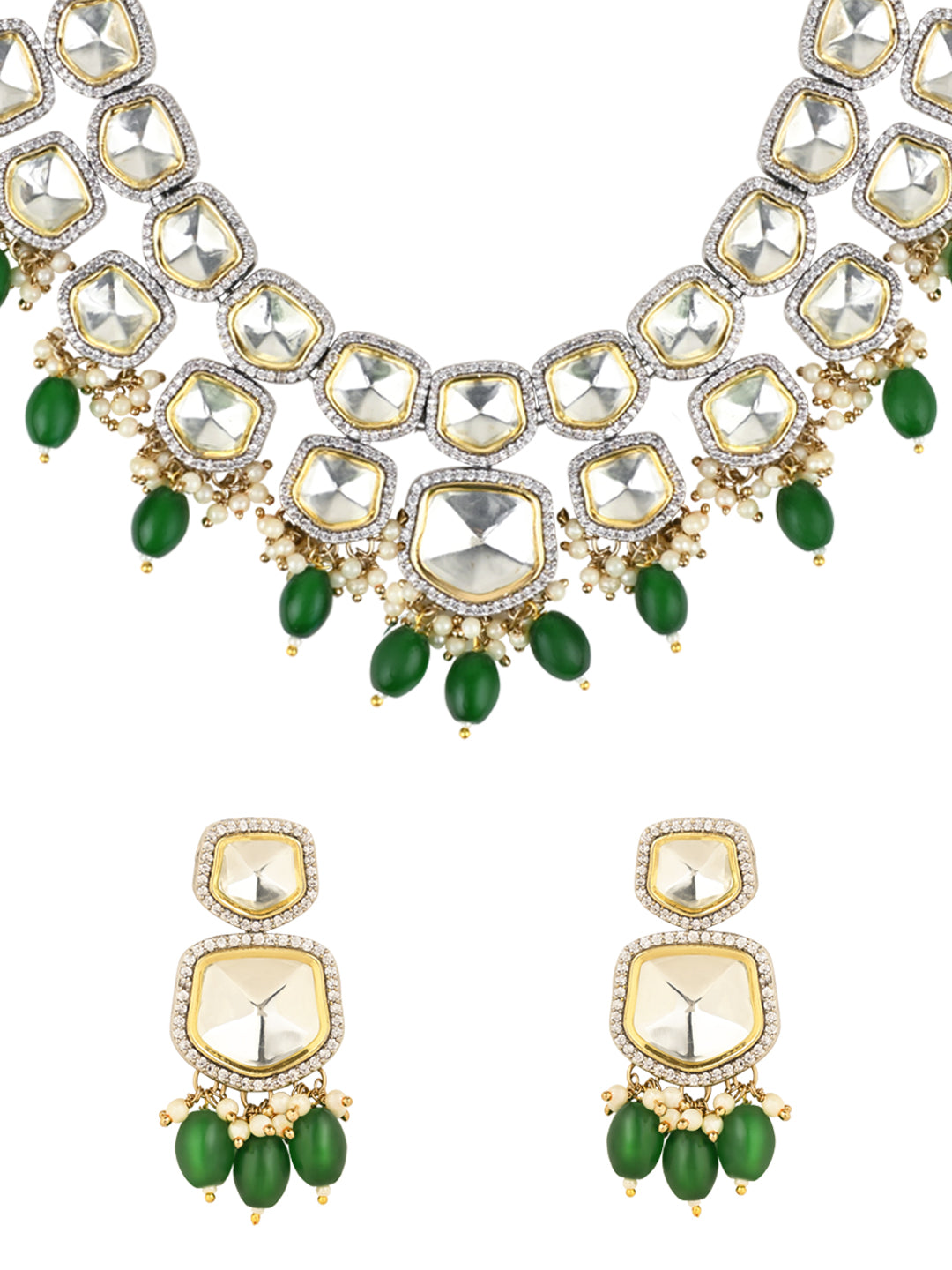 Taapsee Green Polki Kundan Neckpiece - Wahe Jewels Noz2Toz