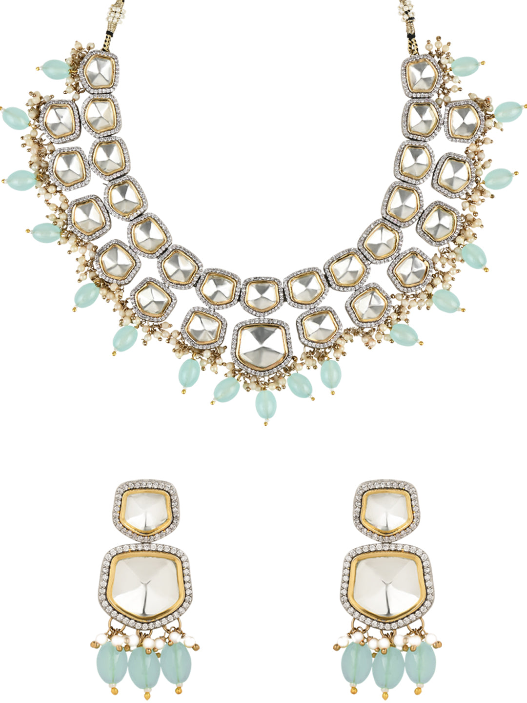 Taapsee Turquoise Polki Kundan Neckpiece - Wahe Jewels Noz2Toz