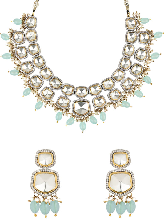 Taapsee Turquoise Polki Kundan Neckpiece - Wahe Jewels Noz2Toz