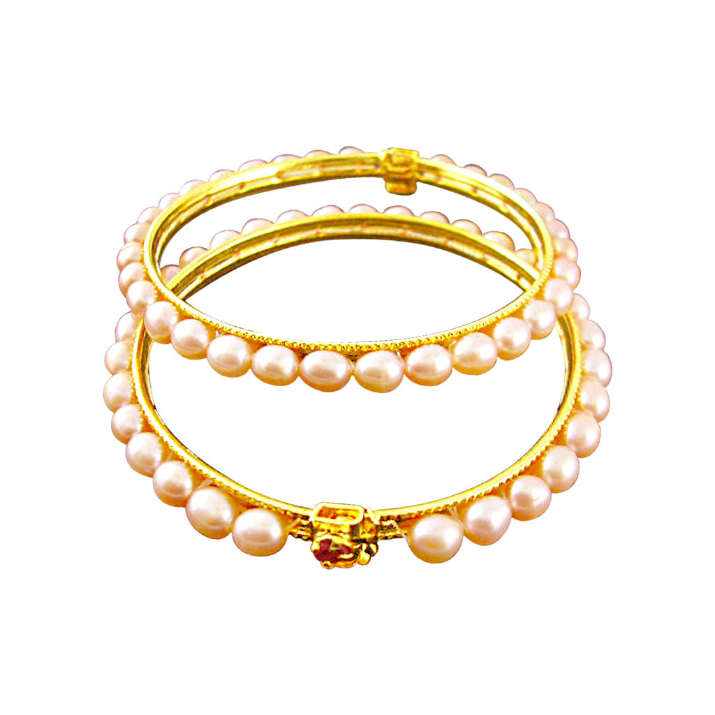 J Pearls Peach Oval Pearl Bangles - Real Pearl Jewelry 