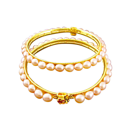 J Pearls Peach Oval Pearl Bangles - Real Pearl Jewelry 