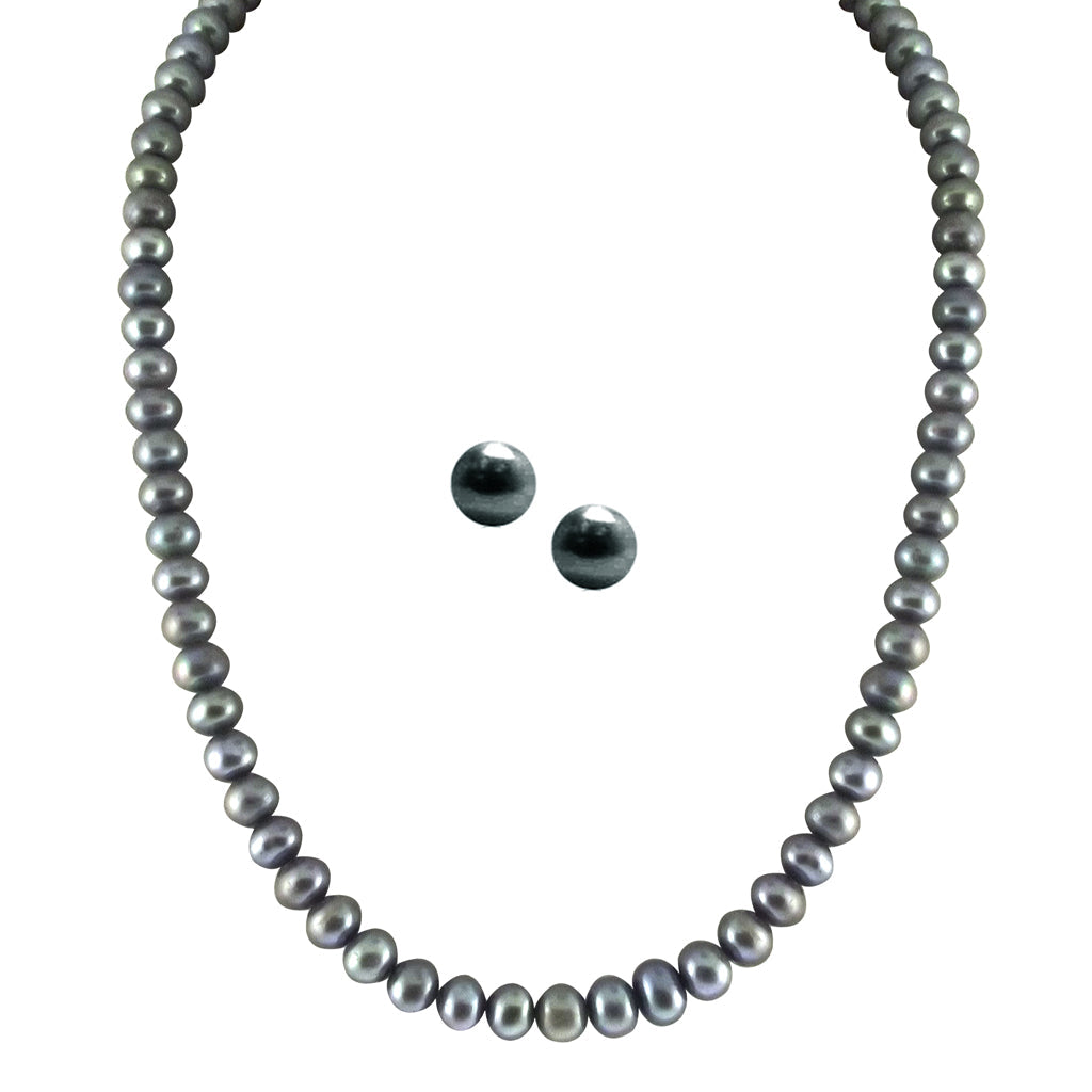 J Pearls Single Line Grey Pearl Set - Real Pearl Jewelry - Grab2buy