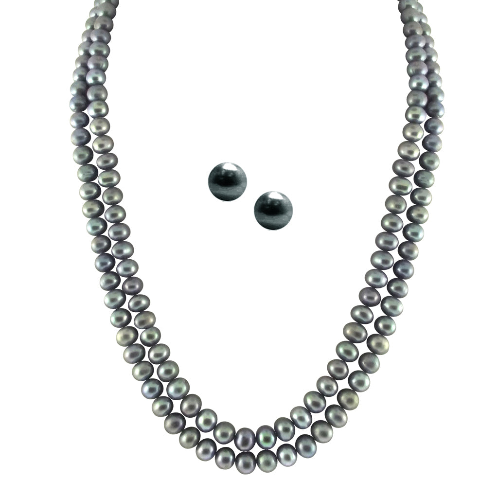 J Pearls 2 String Grey Pearl Set - Real Pearl Jewelry - Grab2buy