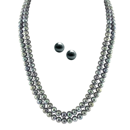 J Pearls 2 String Grey Pearl Set - Real Pearl Jewelry - J Pearls