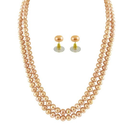 J Pearls 2 String Peach Pearl Set - Real Pearl Jewelry - Grab2buy