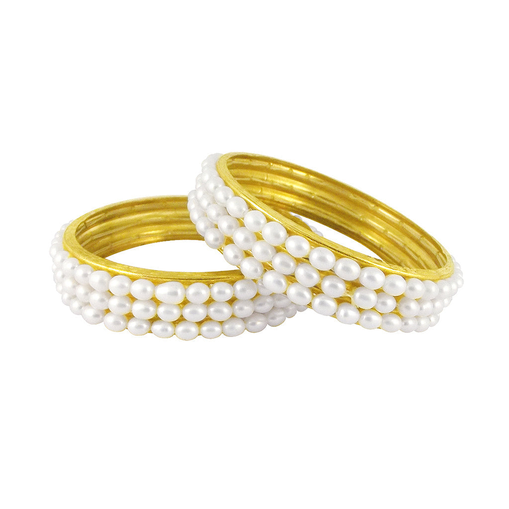 J Pearls 3 Line Oval Pearl Bangles - Real Pearl Jewelry 