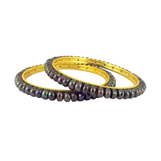 J Pearls Grey Button Pearl Bangles - Real Pearl Jewelry 